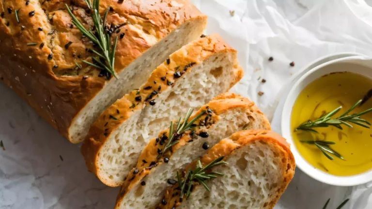 Pão caseiro fofinho recém-assado, partido ao meio mostrando a maciez da massa.