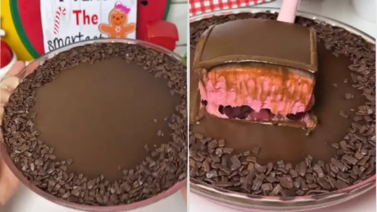 Sobremesa trufada de Natal na travessa com camadas de creme e chocolate